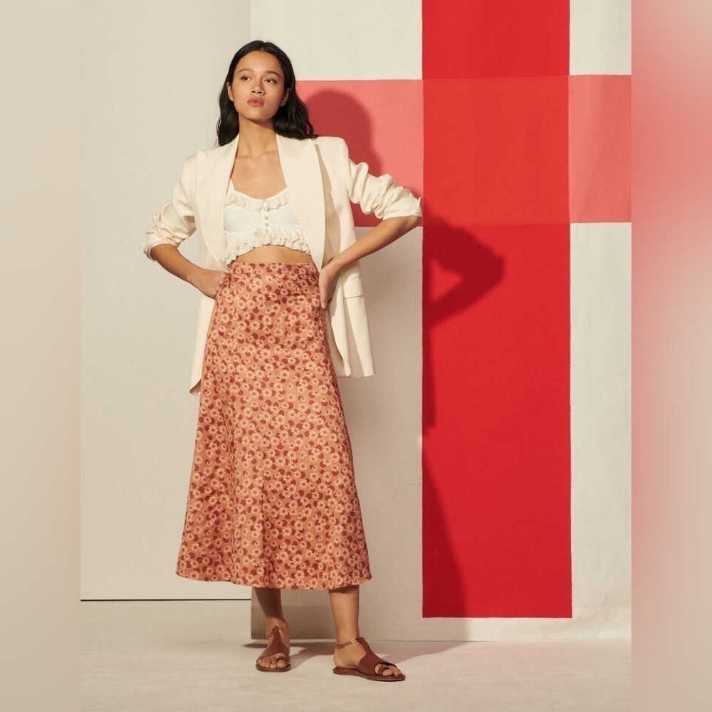 SANDRO Pascaline Floral-Print Skirt - Neutrals US Size 4